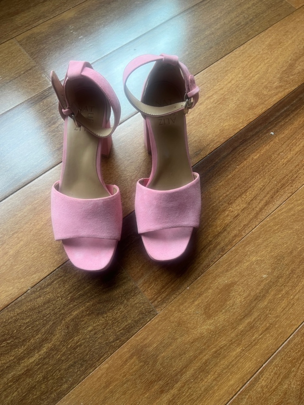 Naturalizer Pink Suede Block Heel Sandals - Picture 2 of 3